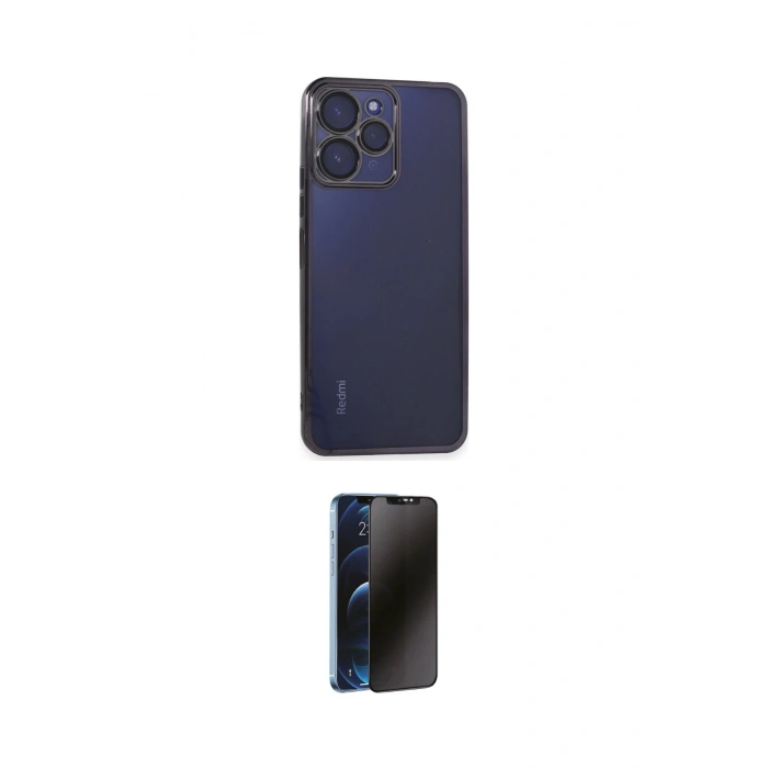 MARSİLYAN™- Redmi 12 Kılıf Vadi Minimal - Siyah 3D Antistatik Hayalet Cam Ekran Koruyucu
