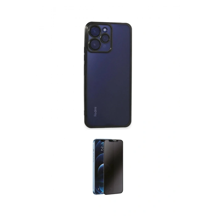 MARSİLYAN™- Redmi 12 Kılıf Vadi Minimal - Siyah 3D Antistatik Hayalet Cam Ekran Koruyucu