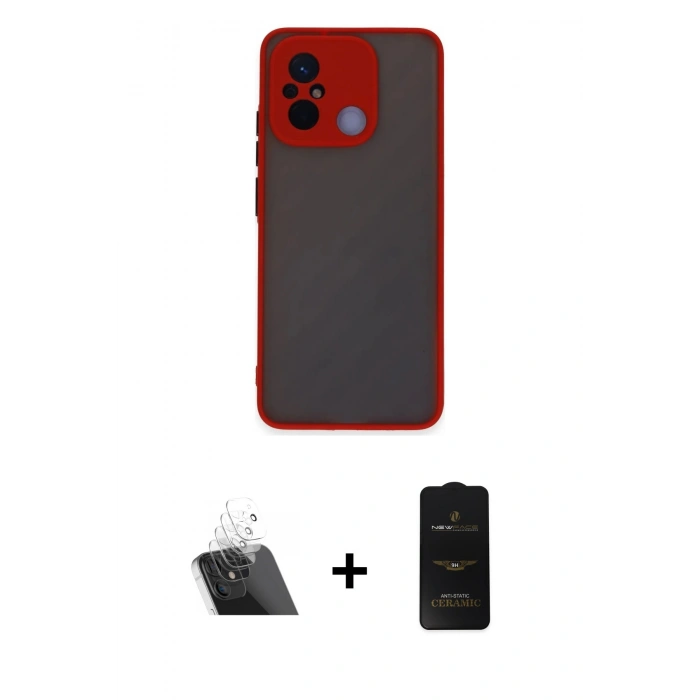 MARSİLYAN™- Redmi 12C Kılıf Ahenk Çizgi Serisi - Siyah 6D Antistatik Mat Seramik Hayalet Nano Ekran Koruyucu + Kamera Lens Koruma Cam - SF