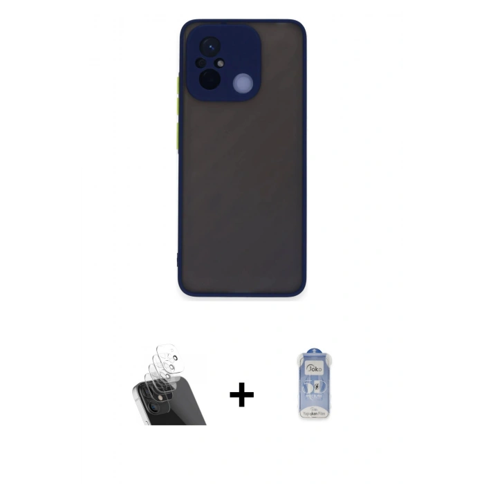 MARSİLYAN™- Redmi 12C Kılıf Ahenk Çizgi Serisi - Siyah Joko Magic 5D Cam + Kamera Lens Koruma Cam - SF