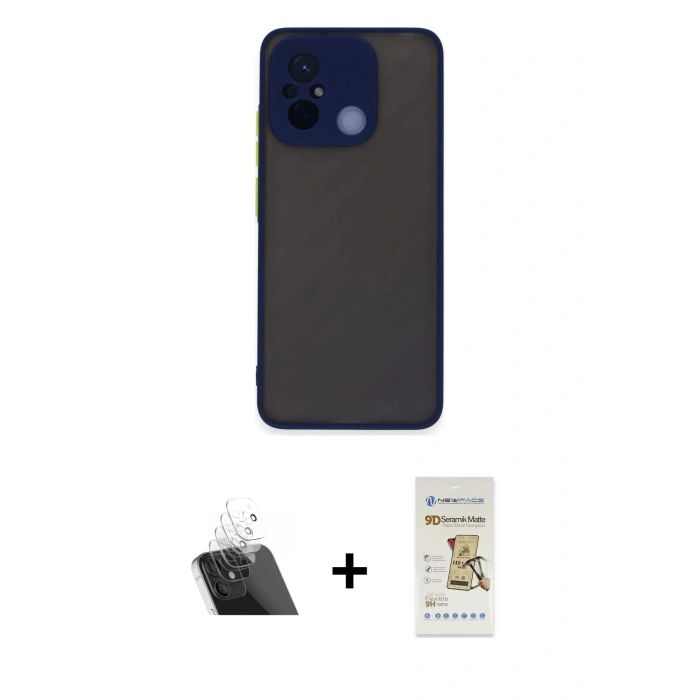 MARSİLYAN™- Redmi 12C Kılıf Ahenk Çizgi Serisi - Siyah Mat Seramik Nano Ekran Koruyucu + Kamera Lens Koruma Cam - SF