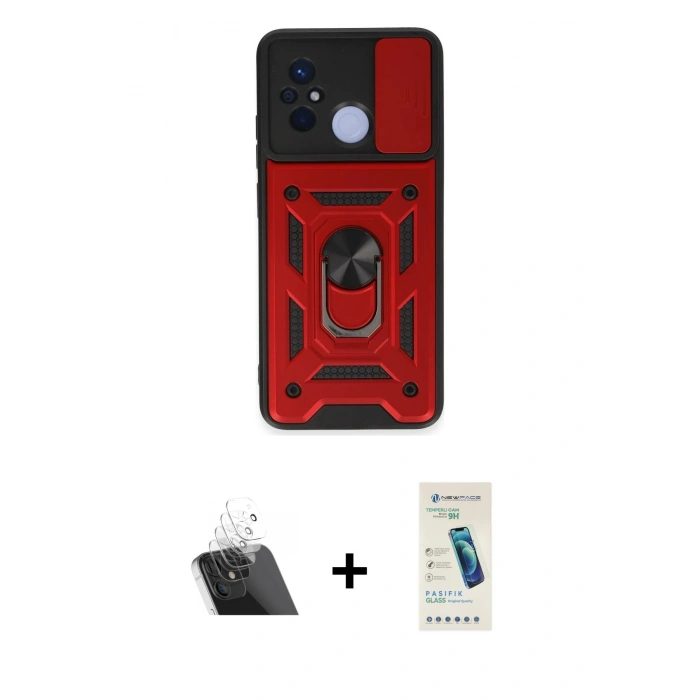 MARSİLYAN™- Redmi 12C Kılıf Ahenk Klasik - Şeffaf Pasifik Cam Ekran Koruyucu + Kamera Lens Koruma Cam - SF