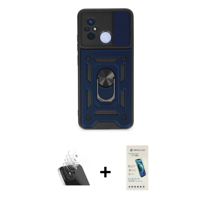 MARSİLYAN™- Redmi 12C Kılıf Ahenk Klasik - Şeffaf Pasifik Cam Ekran Koruyucu + Kamera Lens Koruma Cam - SF