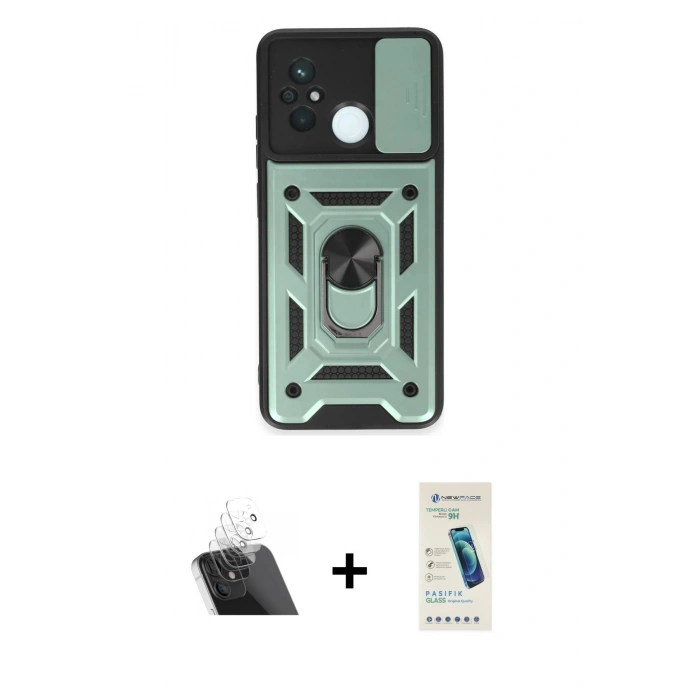 MARSİLYAN™- Redmi 12C Kılıf Ahenk Klasik - Şeffaf Pasifik Cam Ekran Koruyucu + Kamera Lens Koruma Cam - SF