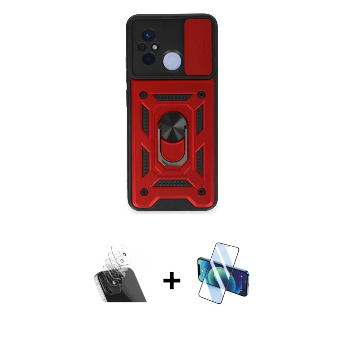 MARSİLYAN™- Redmi 12C Kılıf Ahenk Klasik - Siyah 3D Antistatik Cam Ekran Koruyucu + Kamera Lens Koruma Cam - SF