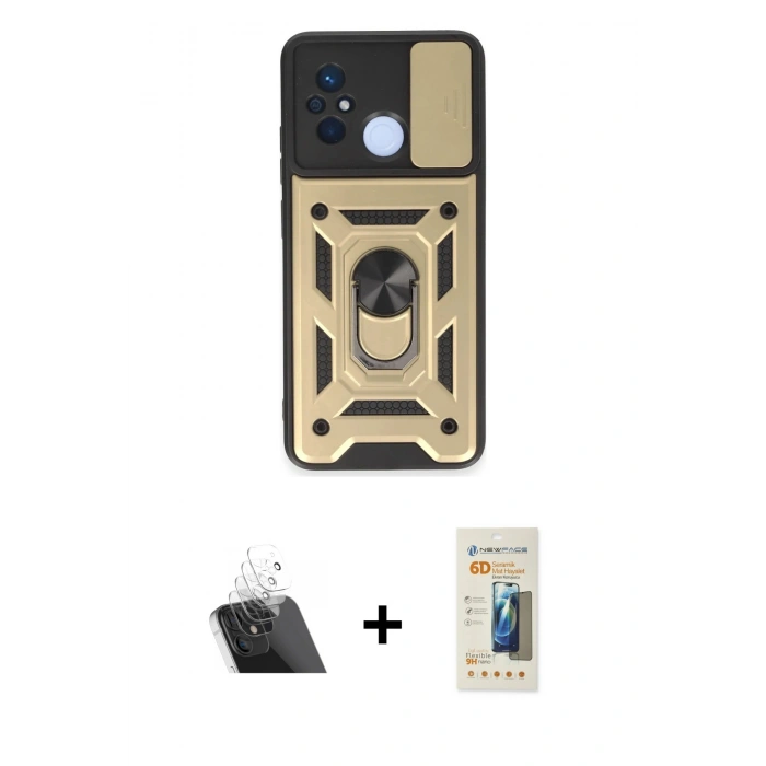MARSİLYAN™- Redmi 12C Kılıf Ahenk Klasik - Siyah 6D Mat Seramik Hayalet Nano Ekran Koruyucu + Kamera Lens Koruma Cam - SF