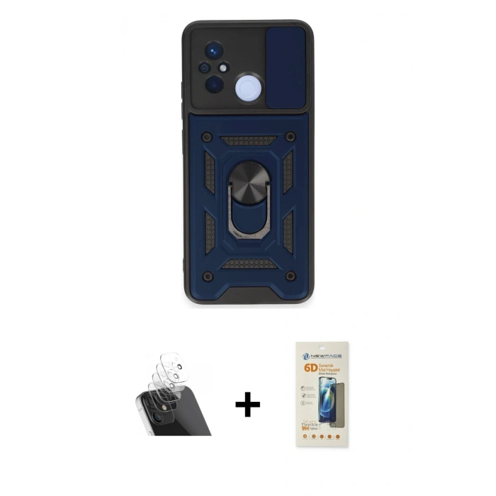 MARSİLYAN™- Redmi 12C Kılıf Ahenk Klasik - Siyah 6D Mat Seramik Hayalet Nano Ekran Koruyucu + Kamera Lens Koruma Cam - SF