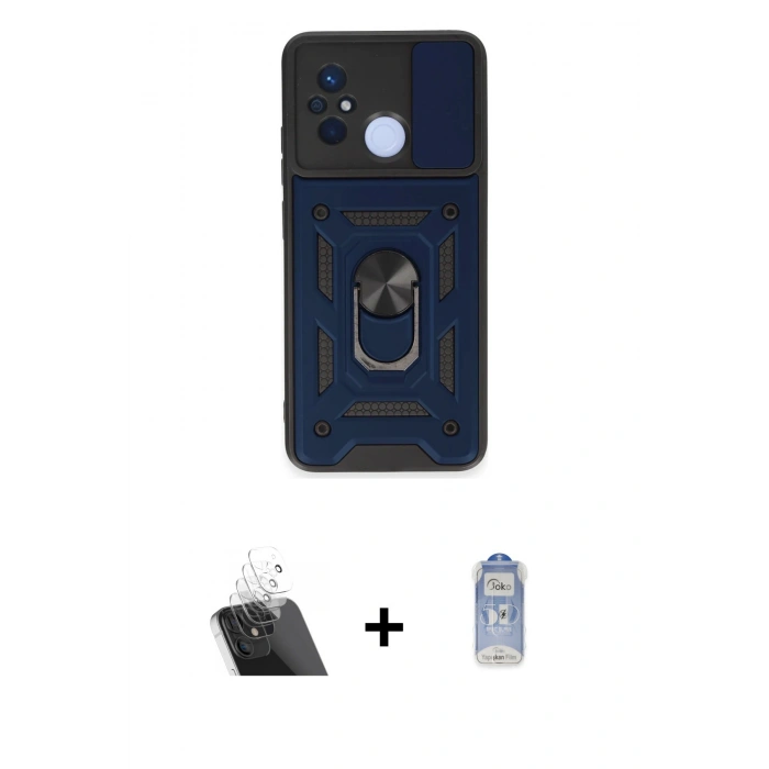 MARSİLYAN™- Redmi 12C Kılıf Ahenk Klasik - Siyah Joko Magic 5D Cam + Şeffaf Kamera Lens Koruma Cam