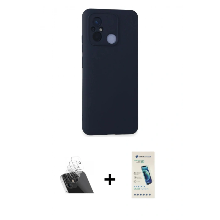 MARSİLYAN™- Redmi 12C Kılıf Ahenk Serisi - Şeffaf Pasifik Cam Ekran Koruyucu + Kamera Lens Koruma Cam - SF