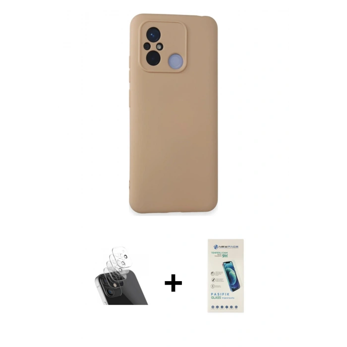 MARSİLYAN™- Redmi 12C Kılıf Ahenk Serisi - Şeffaf Pasifik Cam Ekran Koruyucu + Kamera Lens Koruma Cam - SF