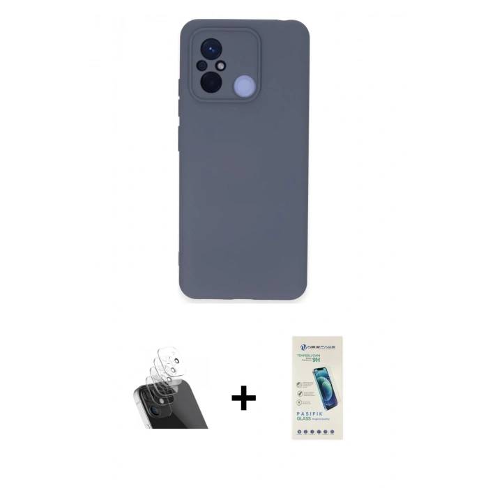 MARSİLYAN™- Redmi 12C Kılıf Ahenk Serisi - Şeffaf Pasifik Cam Ekran Koruyucu + Kamera Lens Koruma Cam - SF