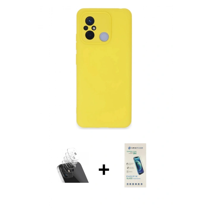MARSİLYAN™- Redmi 12C Kılıf Ahenk Serisi - Şeffaf Pasifik Cam Ekran Koruyucu + Kamera Lens Koruma Cam - SF