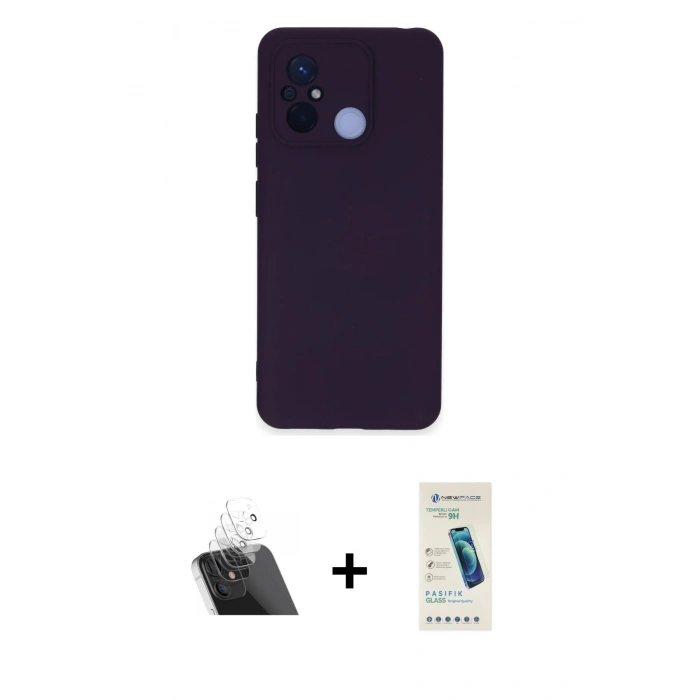 MARSİLYAN™- Redmi 12C Kılıf Ahenk Serisi - Şeffaf Pasifik Cam Ekran Koruyucu + Kamera Lens Koruma Cam - SF