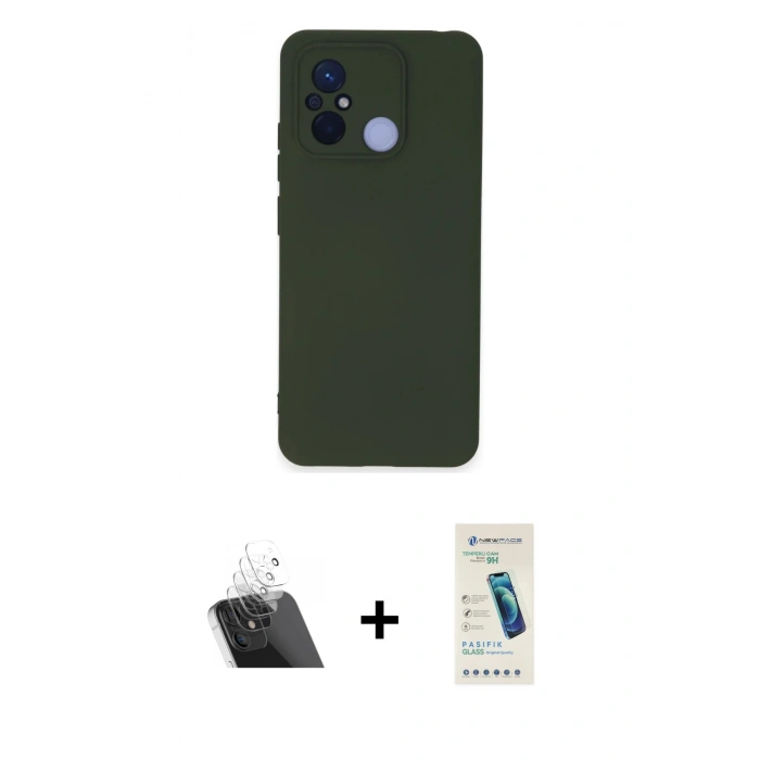 MARSİLYAN™- Redmi 12C Kılıf Ahenk Serisi - Şeffaf Pasifik Cam Ekran Koruyucu + Kamera Lens Koruma Cam - SF
