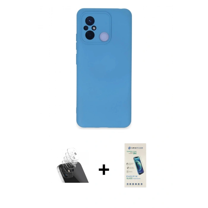 MARSİLYAN™- Redmi 12C Kılıf Ahenk Serisi - Şeffaf Pasifik Cam Ekran Koruyucu + Kamera Lens Koruma Cam - SF