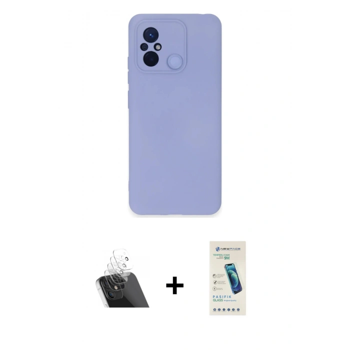MARSİLYAN™- Redmi 12C Kılıf Ahenk Serisi - Şeffaf Pasifik Cam Ekran Koruyucu + Kamera Lens Koruma Cam - SF