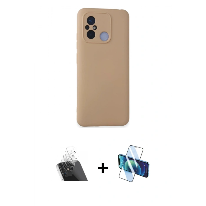 MARSİLYAN™- Redmi 12C Kılıf Ahenk Serisi - Siyah 3D Antistatik Seramik Nano Ekran Koruyucu + Kamera Lens Koruma Cam - SF
