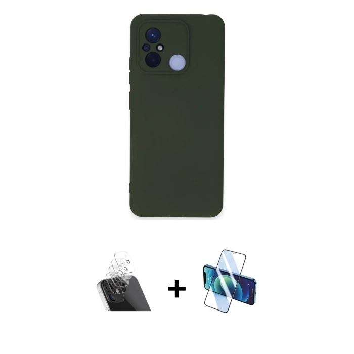 MARSİLYAN™- Redmi 12C Kılıf Ahenk Serisi - Siyah 3D Antistatik Seramik Nano Ekran Koruyucu + Kamera Lens Koruma Cam - SF