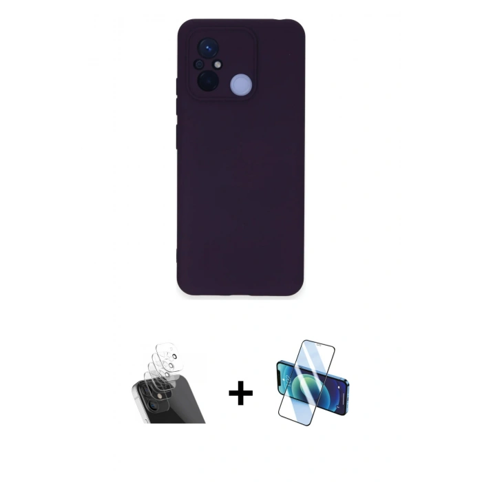 MARSİLYAN™- Redmi 12C Kılıf Ahenk Serisi - Siyah 3D Antistatik Seramik Nano Ekran Koruyucu + Kamera Lens Koruma Cam - SF