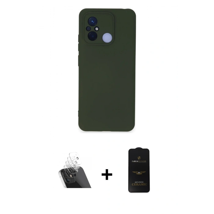 MARSİLYAN™- Redmi 12C Kılıf Ahenk Serisi - Siyah 6D Antistatik Mat Seramik Hayalet Nano Ekran Koruyucu + Kamera Lens Koruma Cam - SF