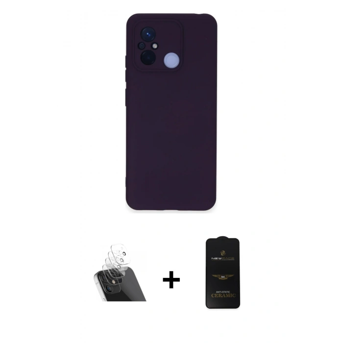MARSİLYAN™- Redmi 12C Kılıf Ahenk Serisi - Siyah 6D Antistatik Mat Seramik Hayalet Nano Ekran Koruyucu + Kamera Lens Koruma Cam - SF