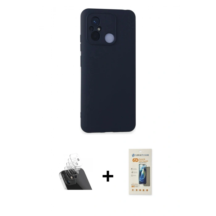 MARSİLYAN™- Redmi 12C Kılıf Ahenk Serisi - Siyah 6D Mat Seramik Hayalet Nano Ekran Koruyucu + Kamera Lens Koruma Cam - SF
