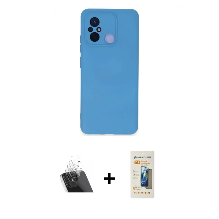 MARSİLYAN™- Redmi 12C Kılıf Ahenk Serisi - Siyah 6D Mat Seramik Hayalet Nano Ekran Koruyucu + Kamera Lens Koruma Cam - SF