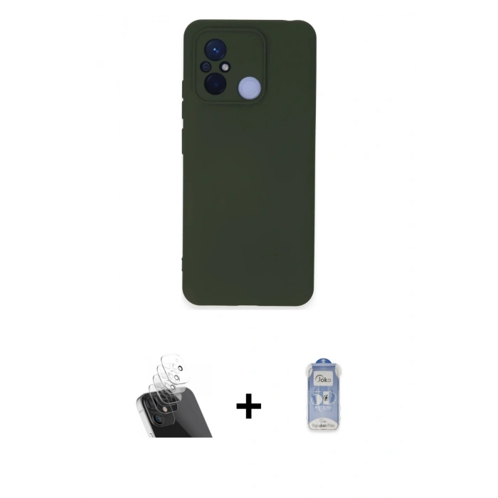 MARSİLYAN™- Redmi 12C Kılıf Ahenk Serisi - Siyah Joko Magic 5D Cam + Kamera Lens Koruma Cam - SF