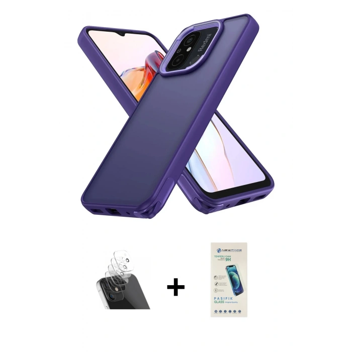 MARSİLYAN™- Redmi 12C Kılıf Atlas Form - Şeffaf Pasifik Cam Ekran Koruyucu + Kamera Lens Koruma Cam - SF
