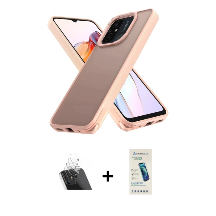 MARSİLYAN™- Redmi 12C Kılıf Atlas Form - Şeffaf Pasifik Cam Ekran Koruyucu + Kamera Lens Koruma Cam - SF