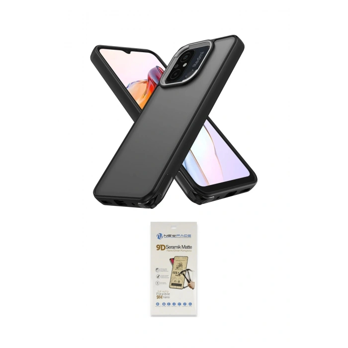MARSİLYAN™- Redmi 12C Kılıf Atlas Form - Siyah Mat Seramik Nano Ekran Koruyucu