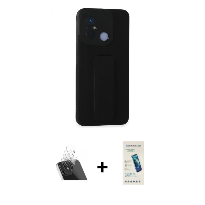 MARSİLYAN™- Redmi 12C Kılıf Çekirdek Yansıma - Şeffaf Pasifik Cam Ekran Koruyucu + Şeffaf Kamera Lens Koruma Cam