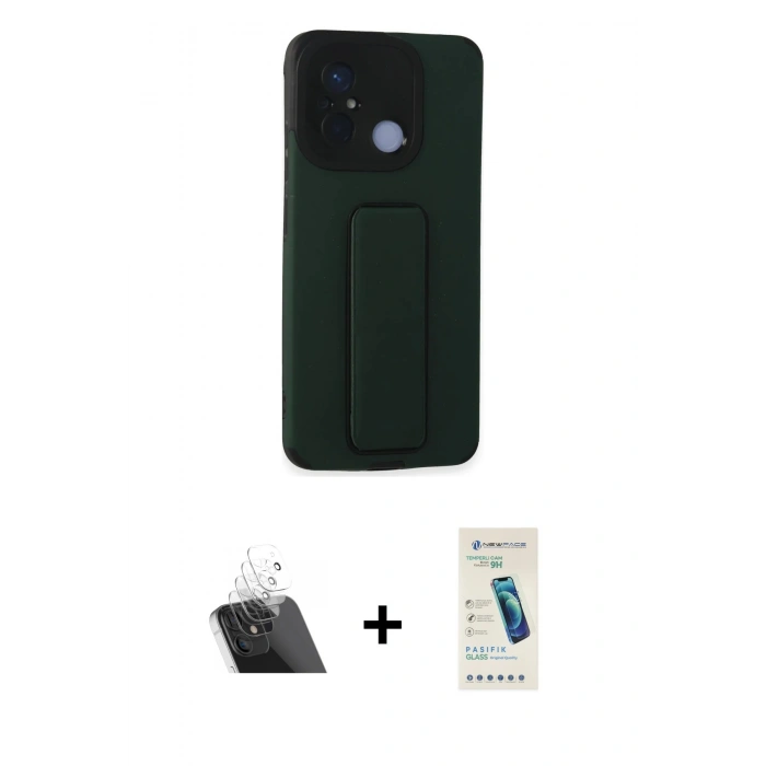 MARSİLYAN™- Redmi 12C Kılıf Çekirdek Yansıma - Şeffaf Pasifik Cam Ekran Koruyucu + Şeffaf Kamera Lens Koruma Cam