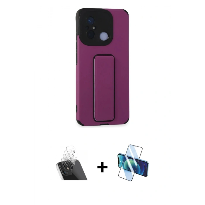 MARSİLYAN™- Redmi 12C Kılıf Çekirdek Yansıma - Siyah 3D Antistatik Cam Ekran Koruyucu + Kamera Lens Koruma Cam - SF