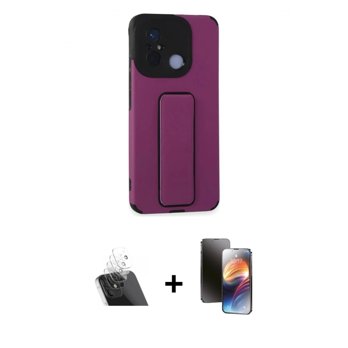 MARSİLYAN™- Redmi 12C Kılıf Çekirdek Yansıma - Siyah 3D Antistatik Mat Seramik Nano Ekran Koruyucu + Kamera Lens Koruma Cam - SF