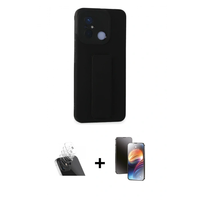 MARSİLYAN™- Redmi 12C Kılıf Çekirdek Yansıma - Siyah 3D Antistatik Mat Seramik Nano Ekran Koruyucu + Kamera Lens Koruma Cam - SF