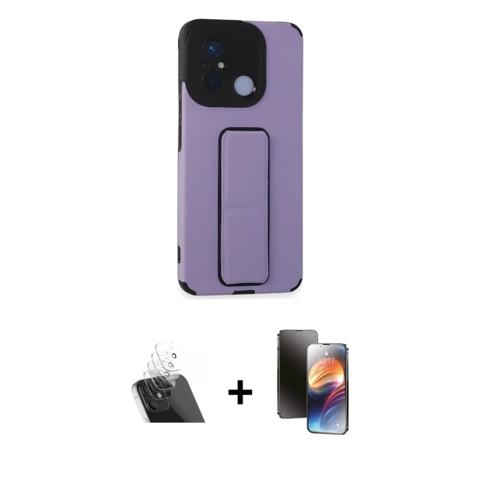 MARSİLYAN™- Redmi 12C Kılıf Çekirdek Yansıma - Siyah 3D Antistatik Mat Seramik Nano Ekran Koruyucu + Kamera Lens Koruma Cam - SF
