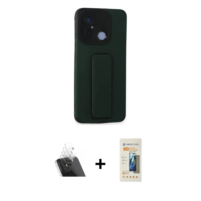 MARSİLYAN™- Redmi 12C Kılıf Çekirdek Yansıma - Siyah 6D Mat Seramik Hayalet Nano Ekran Koruyucu + Kamera Lens Koruma Cam - SF