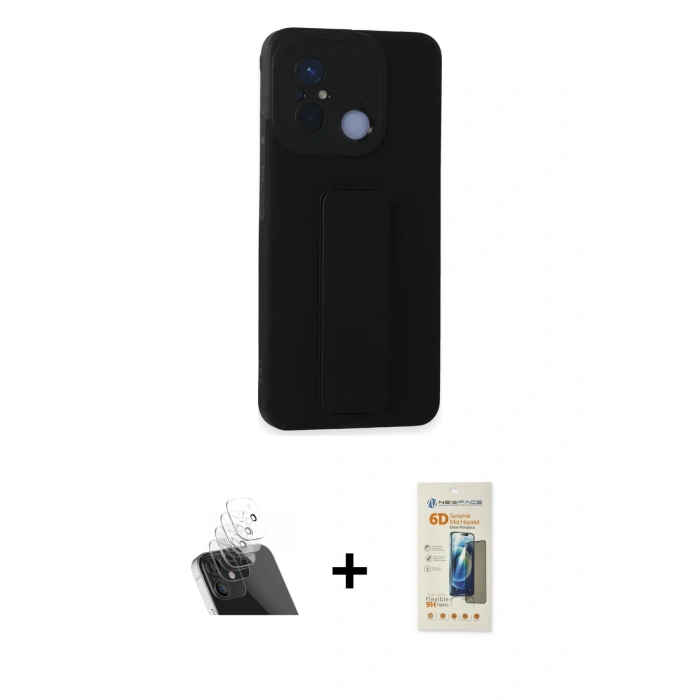 MARSİLYAN™- Redmi 12C Kılıf Çekirdek Yansıma - Siyah 6D Mat Seramik Hayalet Nano Ekran Koruyucu + Kamera Lens Koruma Cam - SF