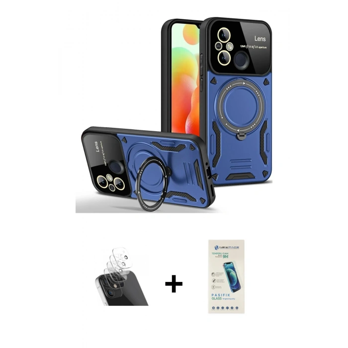 MARSİLYAN™- Redmi 12C Kılıf Kıvılcım Modern Serisi - Şeffaf Pasifik Cam Ekran Koruyucu + Kamera Lens Koruma Cam - SF