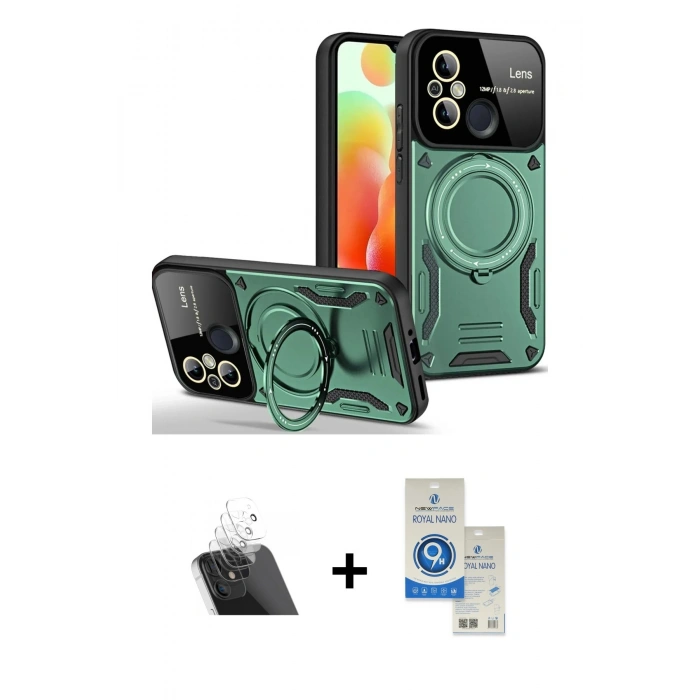 MARSİLYAN™- Redmi 12C Kılıf Kıvılcım Modern Serisi - Şeffaf Royal Nano Ekran Koruyucu + Kamera Lens Koruma Cam - SF