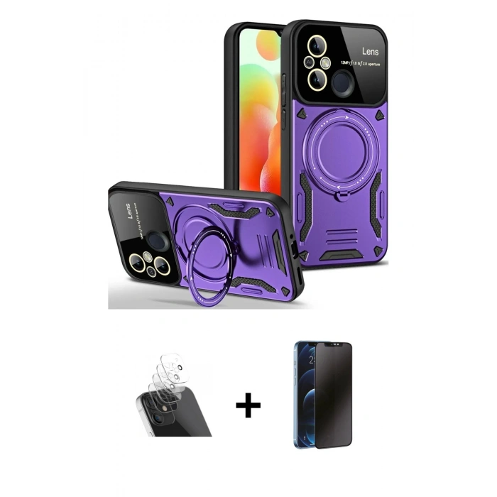 MARSİLYAN™- Redmi 12C Kılıf Kıvılcım Modern Serisi - Siyah 3D Antistatik Hayalet Cam Ekran Koruyucu + Kamera Lens Koruma Cam - SF