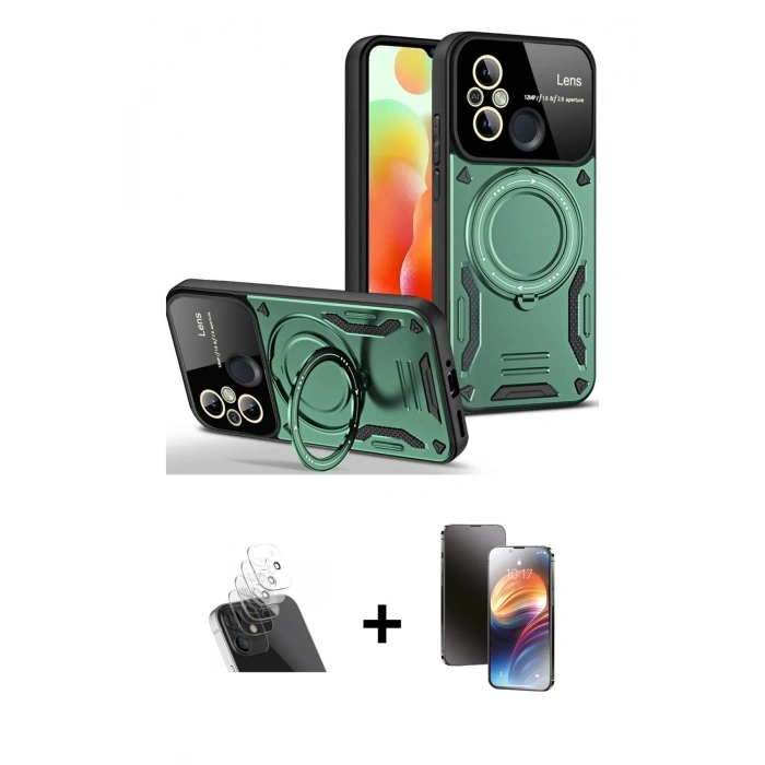 MARSİLYAN™- Redmi 12C Kılıf Kıvılcım Modern Serisi - Siyah 3D Antistatik Mat Seramik Nano Ekran Koruyucu + Kamera Lens Koruma Cam - SF