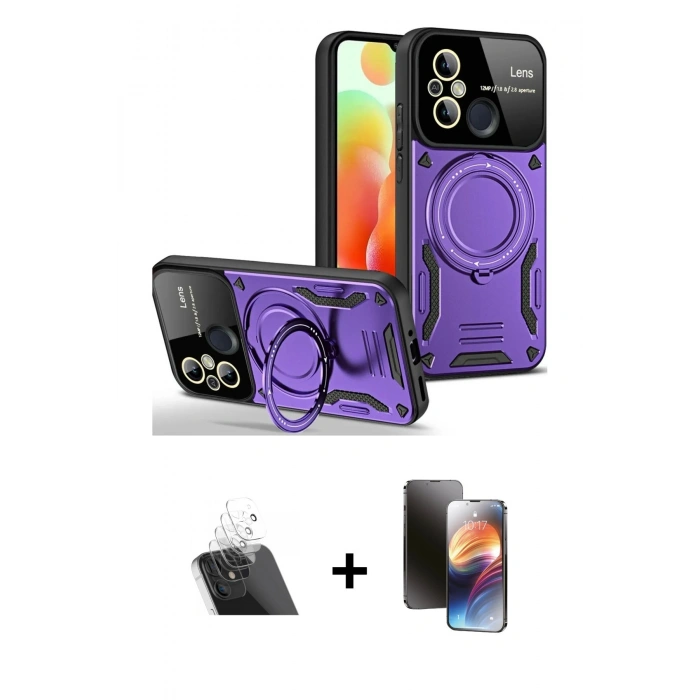 MARSİLYAN™- Redmi 12C Kılıf Kıvılcım Modern Serisi - Siyah 3D Antistatik Mat Seramik Nano Ekran Koruyucu + Kamera Lens Koruma Cam - SF