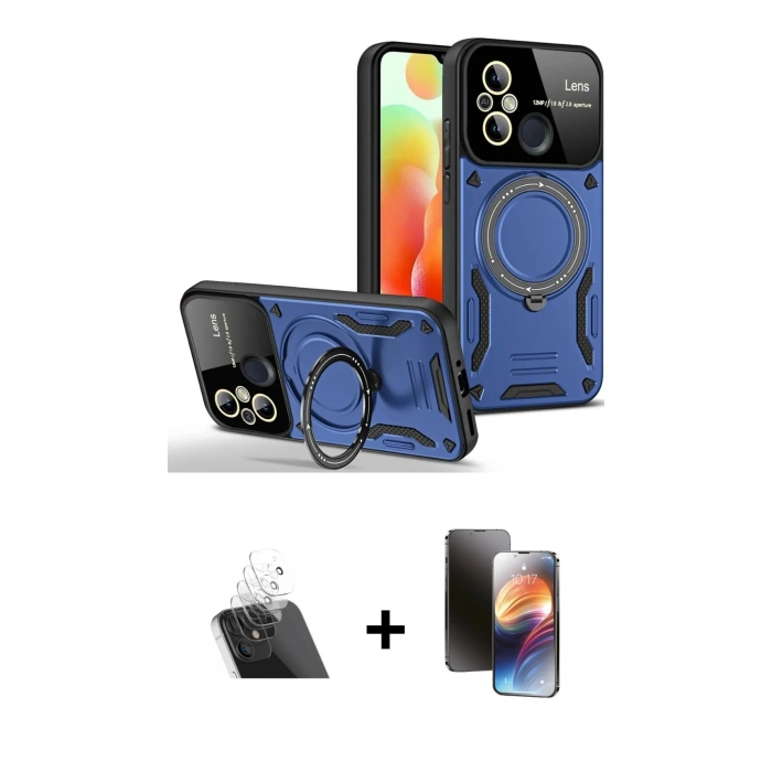 MARSİLYAN™- Redmi 12C Kılıf Kıvılcım Modern Serisi - Siyah 3D Antistatik Mat Seramik Nano Ekran Koruyucu + Kamera Lens Koruma Cam - SF