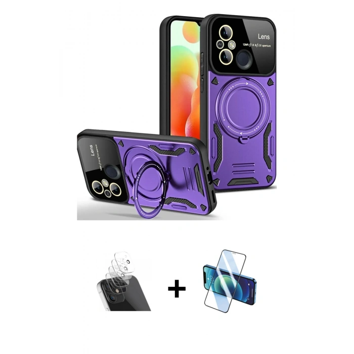 MARSİLYAN™- Redmi 12C Kılıf Kıvılcım Modern Serisi - Siyah 3D Antistatik Seramik Nano Ekran Koruyucu + Kamera Lens Koruma Cam - SF