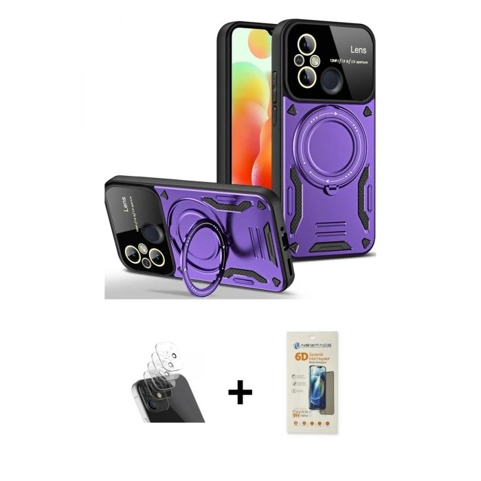 MARSİLYAN™- Redmi 12C Kılıf Kıvılcım Modern Serisi - Siyah 6D Mat Seramik Hayalet Nano Ekran Koruyucu + Kamera Lens Koruma Cam - SF