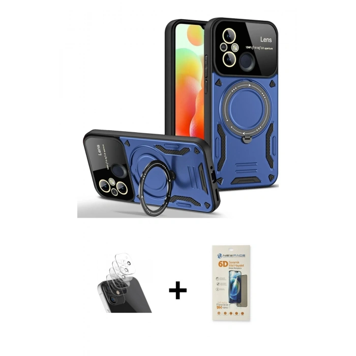 MARSİLYAN™- Redmi 12C Kılıf Kıvılcım Modern Serisi - Siyah 6D Mat Seramik Hayalet Nano Ekran Koruyucu + Kamera Lens Koruma Cam - SF