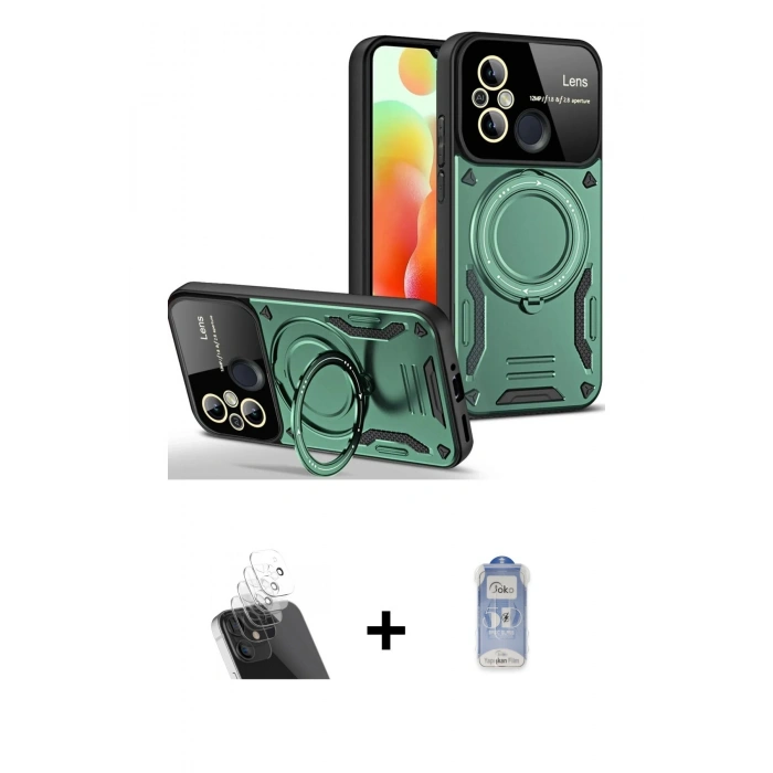 MARSİLYAN™- Redmi 12C Kılıf Kıvılcım Modern Serisi - Siyah Joko Magic 5D Cam + Kamera Lens Koruma Cam - SF