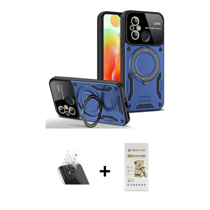 MARSİLYAN™- Redmi 12C Kılıf Kıvılcım Modern Serisi - Siyah Mat Seramik Nano Ekran Koruyucu + Şeffaf Kamera Lens Koruma Cam